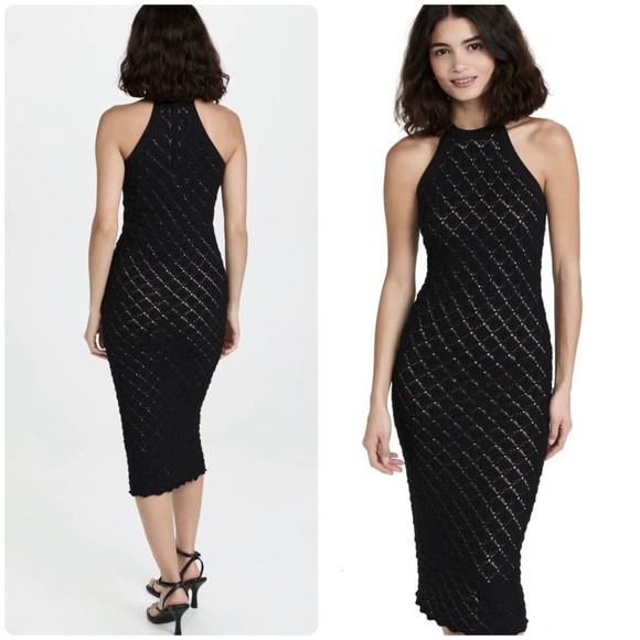 Alice + Olivia Dresses & Skirts - New! Alice + Olivia Lulu Halter Knit Neck Black Crochet Midi Dress 🖤 Medium NWT!